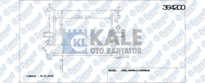KALE 364200 Su Radyatoru Opel Astra H-Zafira B (600x385x16) (Al/Pl/Brz) (Manuel)